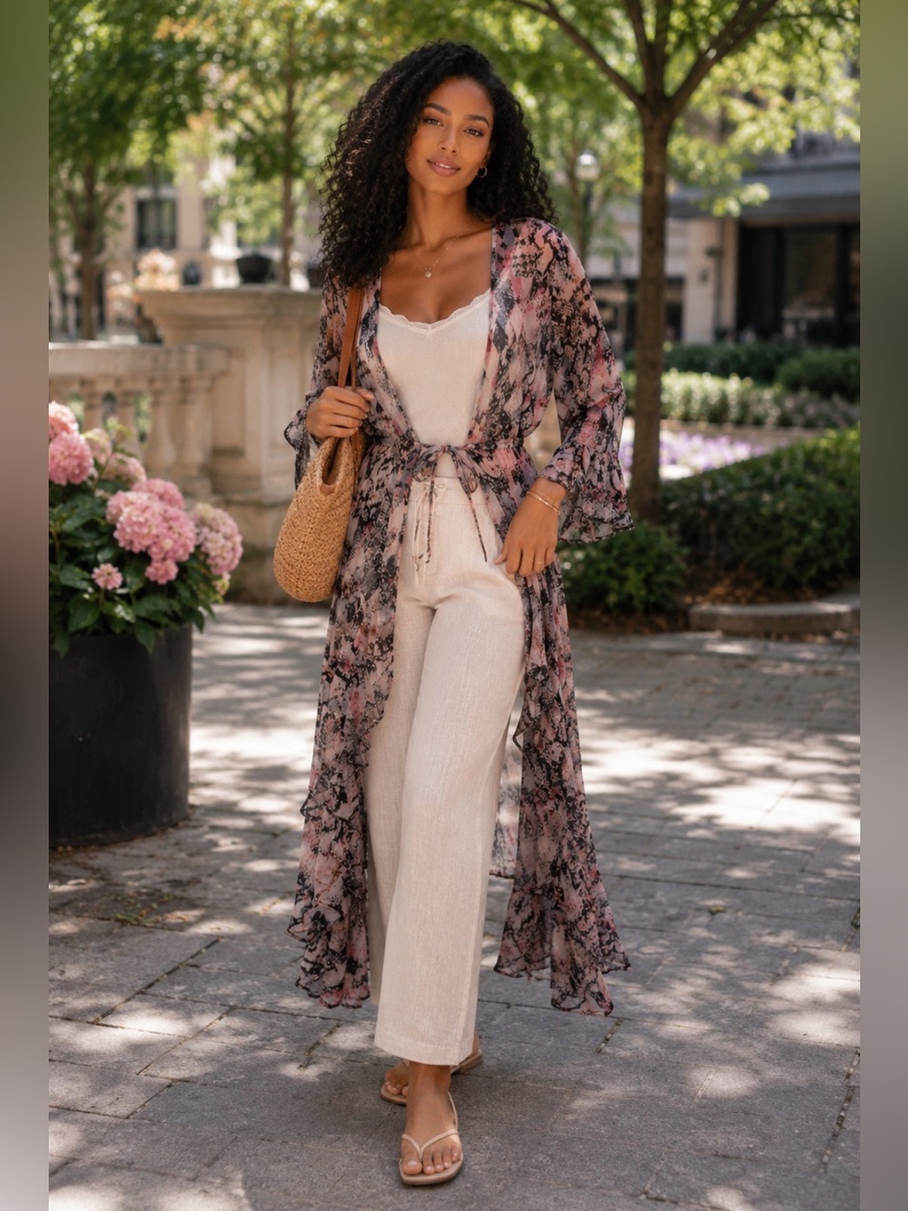 NWT Francesca's Collections Blush & Black Snake-Print Sheer Duster - Picture 12 of 12